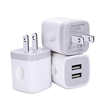 USB Wall Charger, Charging Block, FiveBox 3Pack Dual Port 2.1A Wall Charger Brick Base Adapter Charging Cube Plug Charger Box Compatible iPhone X/6/6S/7/8 Plus, iPad, Samsung, Android, LG, HTC, Phone