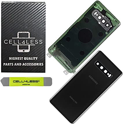 CELL4LESS Back Glass Replacement for The Galaxy S10 Model Including Camera Frame, Lens, Removal Tool (Prism Black)