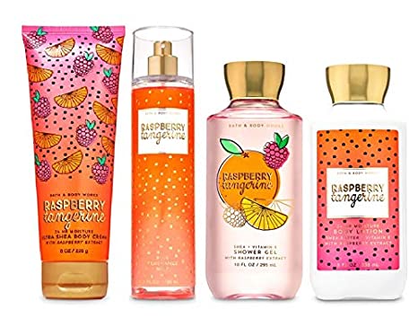 Bath and Body Works Raspberry Tangerine - Deluxe Gift Set Body Lotion - Body Cream - Fragrance Mist and Shower Gel - Full Size