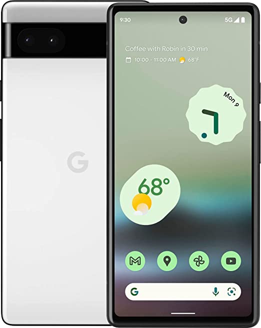 Google Pixel 6A 5G 128GB 6GB RAM Factory Unlocked (GSM Only | No CDMA - not Compatible with Verizon/Sprint) Global Version - Chalk