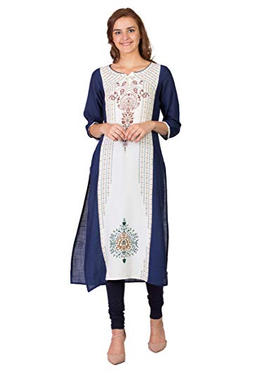 Sabhyata Women Designer Straight Kurta Kurti top Tunic 3/4 Sleeves Printed Solid.