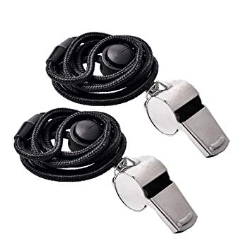 Metal Sports Whistle with Breakway Neck Lanyard 2 Pack for Football Referee Coach Umpire Stainless Steel by Ouway