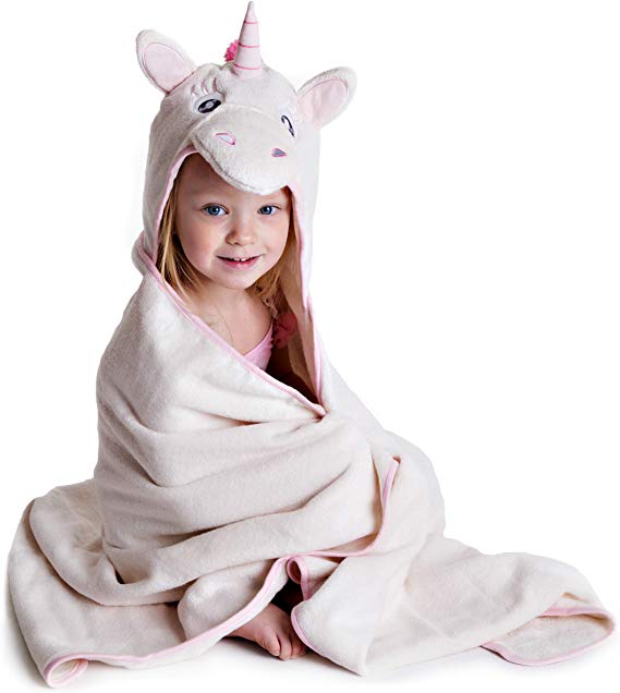Little Tinkers World Premium Hooded Towels For Kids | Beach Or Bath Towel | Unicorn Design | Ultra Soft and Extra Large | 100% Cotton Childrens Swimming/Bath Towel with Hood for Girls