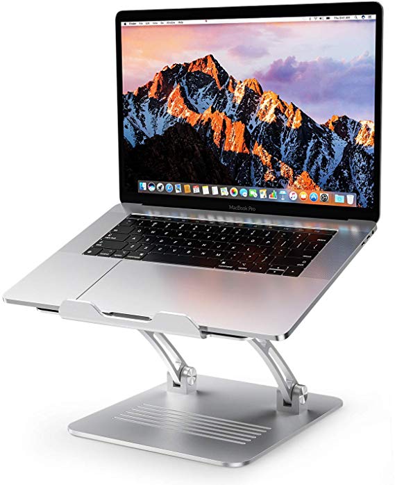 Laptop Stand, OMOTON Height Adjustable Aluminum Laptop Holder with Fooling Function and Laptop Stand Clamp for USB-C Hub, Compatible with All Computers and Laptops of 10-17.3", Silver