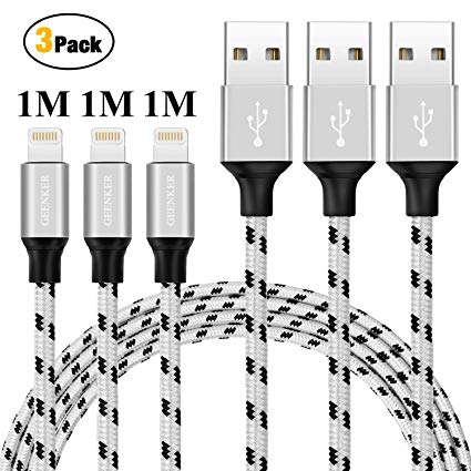 GEENKER Phone Charger,3PACK 3FT Phone Charger Cable Nylon Braided USB Charging Cable Cord Compatible with Phone XS/XR/X/8/8 Plus/7/7Plus/6s/6sPlus/6/6Plus/5/5s/5c/SE/Pad/Pod & More