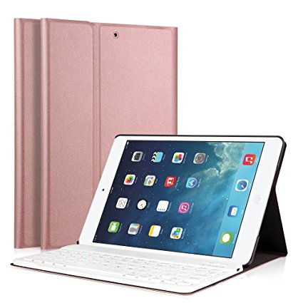 iPad 5/6/iPad 9.7" 2017 Keyboard Case, LUCKYDIY Ultra Slim Stand Cover Magnetical Detachable Wireless Bluetooth Keyboard for Apple iPad Air1/Air2/New iPad 9.7 inch 2017 (White Keyboard Rose Gold Case)