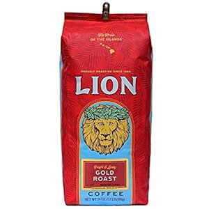 Lion Coffee Gold Roast Whole Bean Coffee, Medium-Light Roast, A Taste of Aloha - 24 Ounce Bag