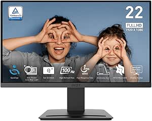 MSI PRO MP223 E2, 22-inch VA 1920 x 1080 (FHD) Computer Monitor, 100Hz, Adaptive-Sync, HDMI, Video Port, Display Port, VESA Mountable, Tilt, 1ms, Black