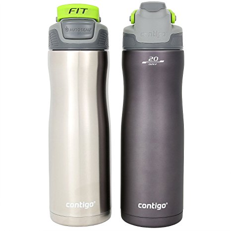 Contigo AUTOSEAL 20 Ounce Stainless-Steel Water Bottle, 2 Pack, Gunmetal (Gray)