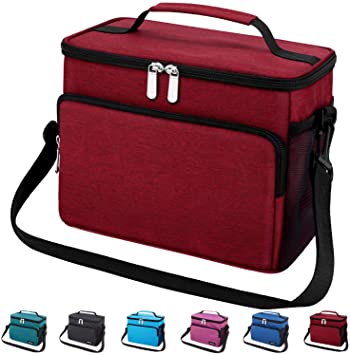 Leakproof Reusable Insulated Cooler Lunch Bag - Office Work School Picnic Hiking Beach Lunch Box Organizer with Adjustable Shoulder Strap for Women,Men and Kids-Wine Red