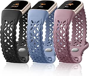 Maledan Floral Lace Band Compatible for Fitbit Charge 6 Bands and Fitbit Charge 5 Bands Women, Cute Soft Lilac Flower Pattern Hollow-out Sport Watch Strap for Fitbit Charge 5/ Charge 6 Fitness Tracker