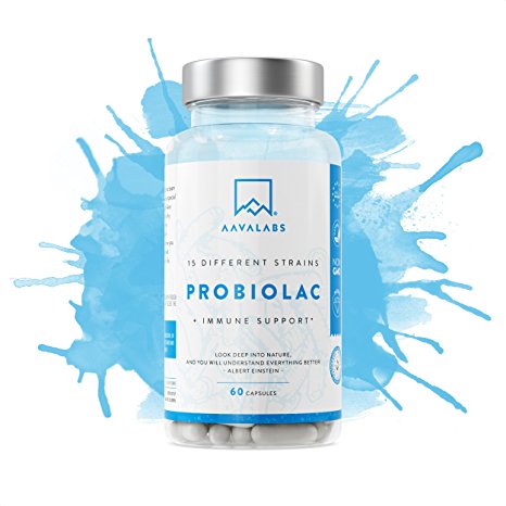 Probiotic Supplement [ 30 Billion ] 60 Time Release Capsules by Aava Labs - 15 - Strain Broad Spectrum Formula   Prebiotic - Including Lactobacillus Acidophilus, Bifidobacterium and Streptococcus - Easy to Swallow - With added Immune Support - Free from Gluten, Lactose and GMO - 3rd Party Tested & Shelf Stable.