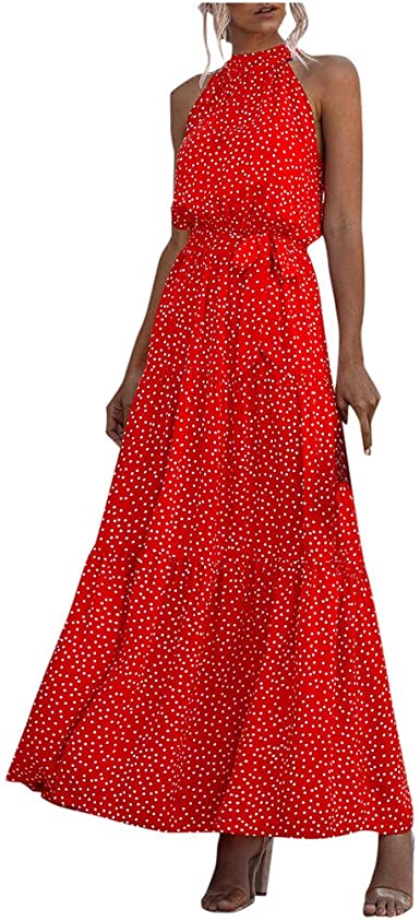 aihihe Summer Maxi Dresses for Women 2020, V Neck Halter Vintage Floral Printed Sleeveless Casual Dress