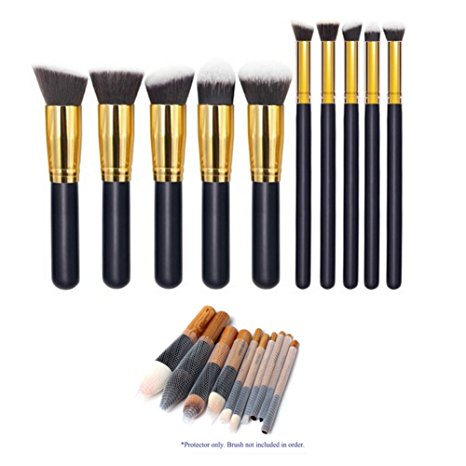 Magik 10pcs Premium Synthetic Hair Makeup Brush Set Cosmetics Brush Kit   10 Brush Protectors