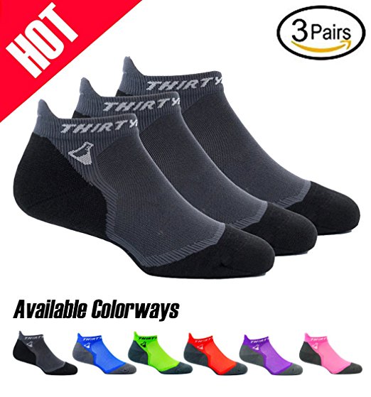 Thirty48 Ultralight Athletic Running Socks for Men and Women with Seamless Toe, Moisture Wicking, Cushion Padding