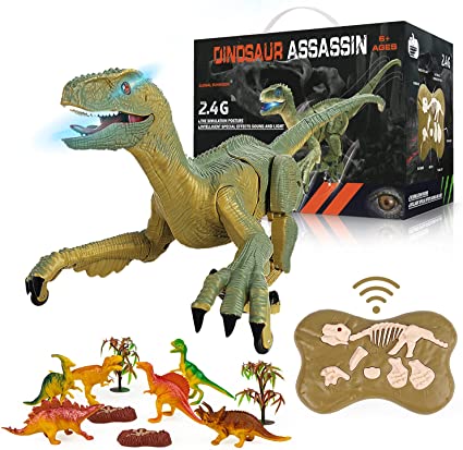 Remote Control Dinosaur Toys, Joyshare 2.4Ghz RC Dinosaur Toys Gifts for 3  Year Old Boys Girls Kids, Simulation Velociraptor Toys with LED Light & Roaring, Rechargeable Jurassic Walking Dinosaur Toys