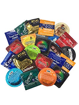 Ultimate Grab Bag of Condoms, Ultimate Sampler Pack of Latex Condoms with Silver Pocket/Travel Case-24 Count