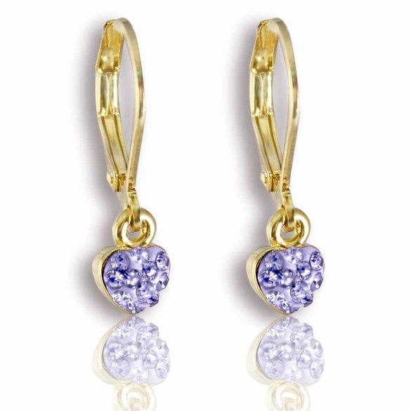 Cute Leverback Earrings for Kids with Crystal Heart- 14kt Gold Plated Fashion Jewelry for Girls
