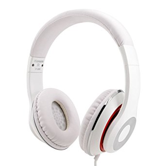 Wired Over Ear Headphones,Earto IP-980 Stereo Portable Wired Great Heavy Bass 3.5 mm Audio Cable Earphones with In-Line Mic&Controller&Stretchable Headband Headset for iPhone/Smart Phone/PC(White)