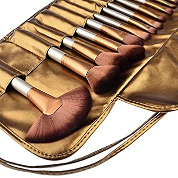 MARCELLE Synthetic Bristle Makeup Brush Set with Pouch Case- Gold, Beige, 24 Pcs