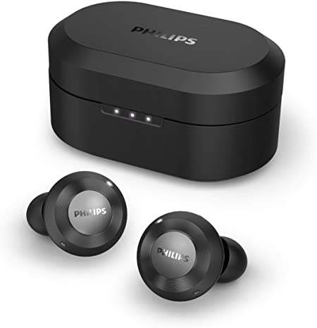 Philips Audio True Wireless Earbuds T8505 Active Noise Cancelling, ANC Bluetooth 5.0 Voice Assistant, IPX4 Splash Resistant w/Wireless Charging case, Up to 6 18 Hours of Playtime (TAT8505BK), Black