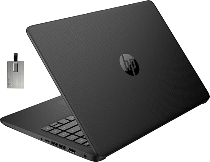 HP 2022 Stream 14" HD BrightView Laptop, Intel Celeron N4120, 16GB RAM, 64GB SSD, Intel HD Graphics, 720p Webcam, 1 Year Office 365, Black, Win 11, 32GB Snowbell USB Card