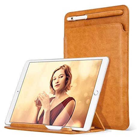 Ayotu Leather Case for iPad Pro 10.5 inch / 9.7 inch, Pencil Holder & Angle Viewing Microfiber Leather Sleeve Bag Trifold Stand Apple iPad Pro 9.7-10.5 inch/iPad Air/iPad Air 2 - The Brown