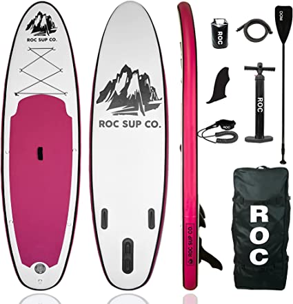 Roc Inflatable Stand Up Paddle Board with Premium sup Accessories & Backpack, Non-Slip Deck, Waterproof Bag, Leash, Paddle and Hand Pump.