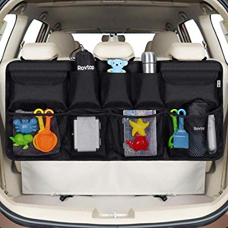 Rovtop Car Back Seat Organizer with 9 Pockets Backseat Organizer, Back Seat Storage Organizer for SUV Truck Van, Car Boot Tidy Organiser Magic Sticker for Space Saving Black