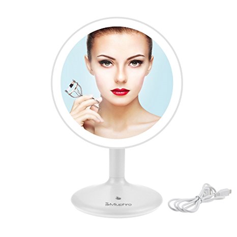 Miuphro LED Lighted Makeup Vanity Mirror with Ultra Bright Light-USB Charging, Portable, Rotatable, Touch Activated, High Definition Cosmetic Mirror (White)