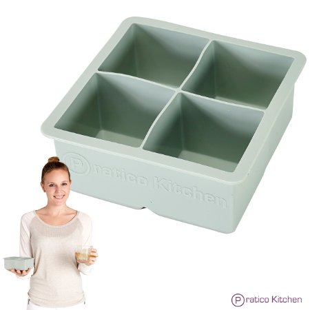 Large Ice Cube Mold - Makes 4 Jumbo 2.25 Inch Big Ice Cubes - Prevent Diluting Your Scotch, Whiskey, & Cocktails - Keep Drinks Chilled with Praticube Large Ice Cube Trays - 1 Pack