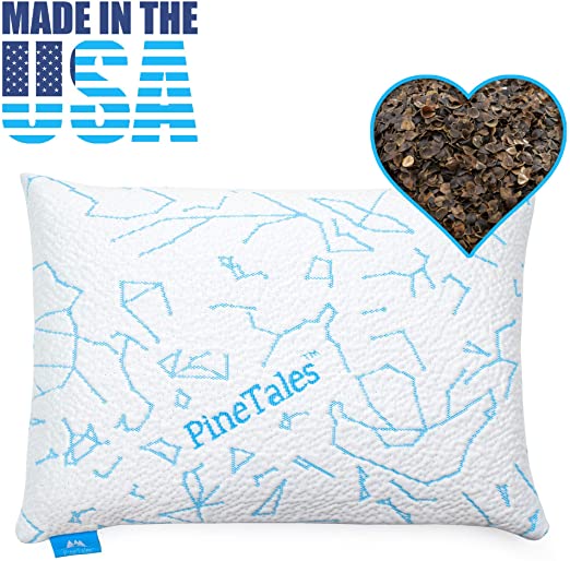 PineTales, Premium Organic Buckwheat Pillow with Extra Smooth & Skin Friendly Cooling Technology Designer Pillowcase, Compact Size (12" x 18")