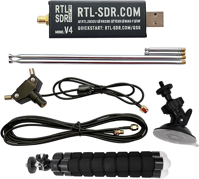 RTL-SDR Blog V4 R828D RTL2832U 1PPM TCXO HF Bias Tee SMA Software Defined Radio with Dipole Antenna Kit