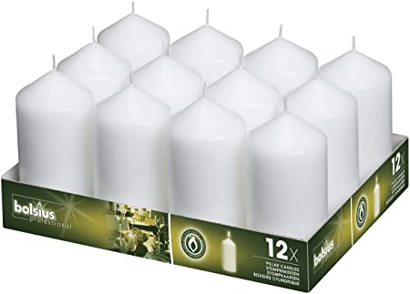BOLSIUS White Pillar Candles - 12 Pack -30 Long Burning Hours Candle Set - 4.75-inch x 2.25-inch Dripless Candle-Perfect for Wedding Candles, Parties and Special Occasions