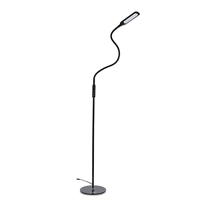 Floor Lamp LED Daylight Standing Eye-Care Energy Saving Lamp With Remote Control, Dimmer, Brightness Adjustment, Timer and Flexible Gooseneck For Living Room Bedrooms Study Reading (5 Color Temperatures,5-Level Dimmable,Black)