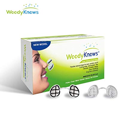 WoodyKnows Super Defense Nasal Filters, Reduce Pollen, Dust, Dander, Mold, Allergy Relief, Air Pollution PM2.5/10 (Slotted Nostrils, Multipack(4 Frames))
