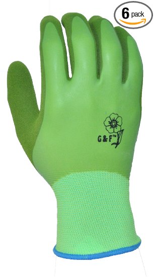 G & F 1537M-6 Aqua Gardening Women's Gloves with Double Microfoam Latex Water Resistant Palm, Medium,6 pair pack