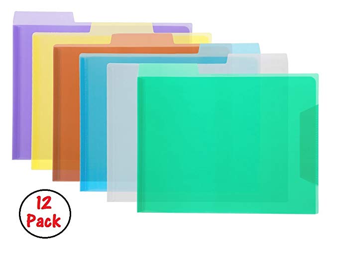 1InTheOffice Translucent Poly File Folders, Assorted, 12/Pack