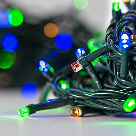 120 Feet Multicolor 400 LED Connectable Water Resistant Battery Operated Green Wire String Lights With Timer and 8 Functions, Batteries Included