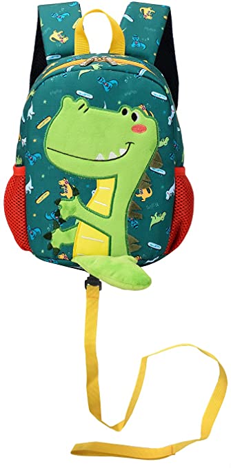 DB Dinosaur Toddler mini backpack with leash,children Kids baby harness bookbag (Green)