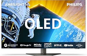 Philips Ambilight 65OLED809 Smart TV OLED 4K - Écran 65 Pouces, Plate-Forme P5 AI Perfect Picture Ultra HD, Google TV, Dolby Vision et Son Dolby Atmos, Fonctionne avec Alexa et Google Assistant