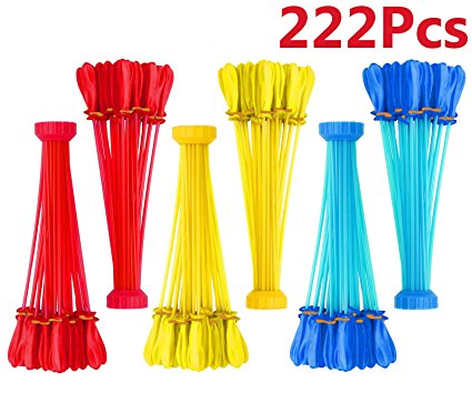 222 Pcs Water Balloon Kits, Red, Blue and Yellow in each bunch, Latex Water Bomb Balloons Fight Games, Summer Splash Fun for Kids & Adults