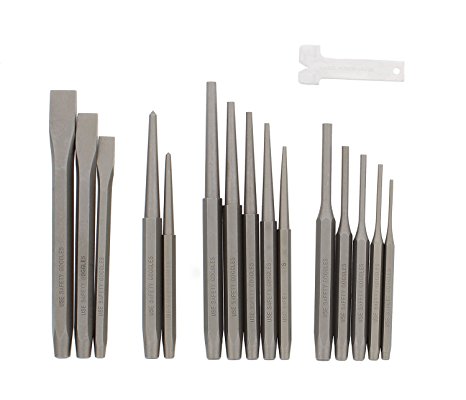 ABN Punch & Chisel 16-Piece Set – 5 Pin Punches, 5 Taper Punches, 3 Cold Chisels, 2 Center Punches, 1 Chisel Punch Gauge