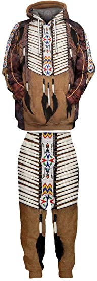 Honeystore Unisex Native American Hoodie Joggers Sweatpants Set Printed Tracksuit