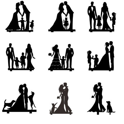 Wedding Anniversary Family Cake Topper Toppers Kids Cat Dog (Color Style Customized)