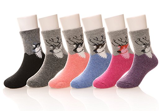 Eocom 6 Pairs Children's Winter Warm Wool Socks For Kids Boys Girls Random Color