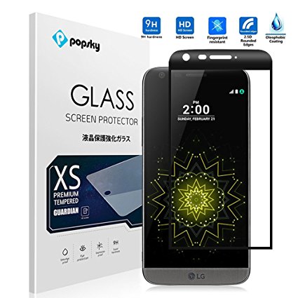 LG G5 Screen Protector [Full Coverage] [Tempered Glass] [Colored Edge], Popsky [3D Full Curved Edge] [No Bubble] Ultra Clear 9H Hardness Scratch Proof Protective Film (Black)
