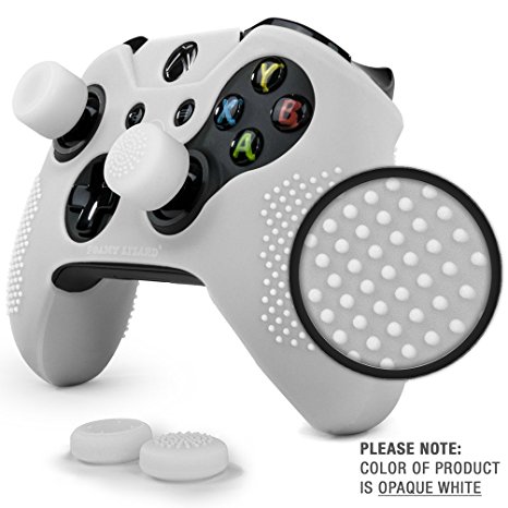 **WHITE** ParticleGrip STUDDED Skin Set for Xbox One (& One S) by Foamy Lizard ® PATENT PENDING Silicone Skin Cover Antislip Studs PLUS matching set of 4 AceShot Analog Thumbgrips