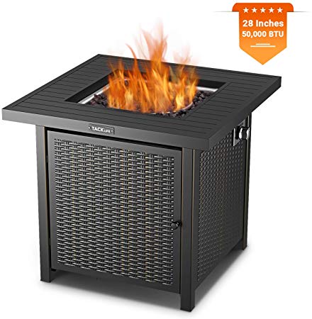 TACKLIFE Fire Pit Table, 28 Inch CSA Certified Winter Outdoor Propane Gas Fire Pit Table 50,000 BTU Auto-Lgnition Fire Table with Cover and Lava Stone for Garden, Courtyard, Terrace, Balcony, Black