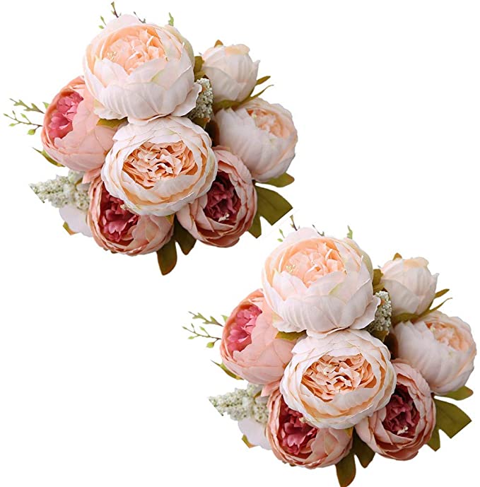 Fule 2 Pack Large Artificial Peony Silk Flower Bouquets Arrangement Wedding Centerpieces (Light Pink)
